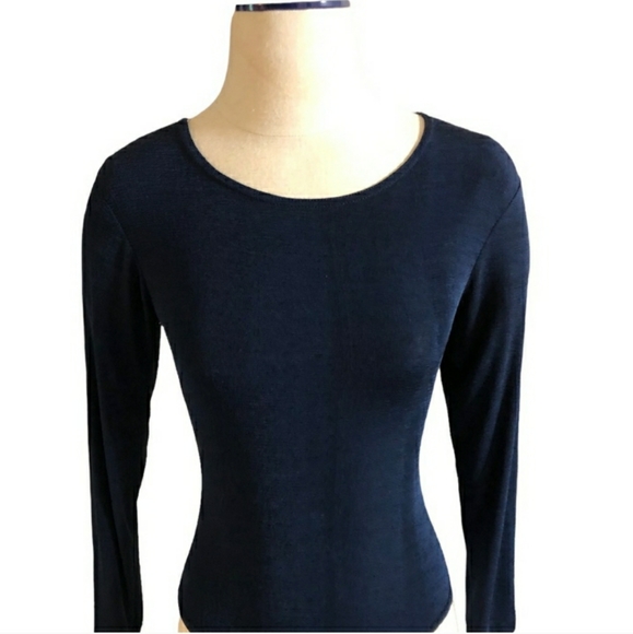 SARAH RICHARDS Navy Sheer Knit Bodysuit Size LargeV.   EUC! - Picture 5 of 6